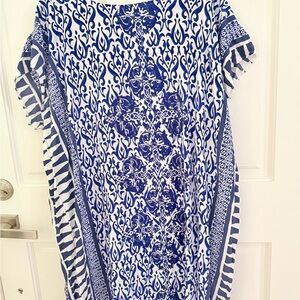 One size Full Length Blue and White Caftan NWOT